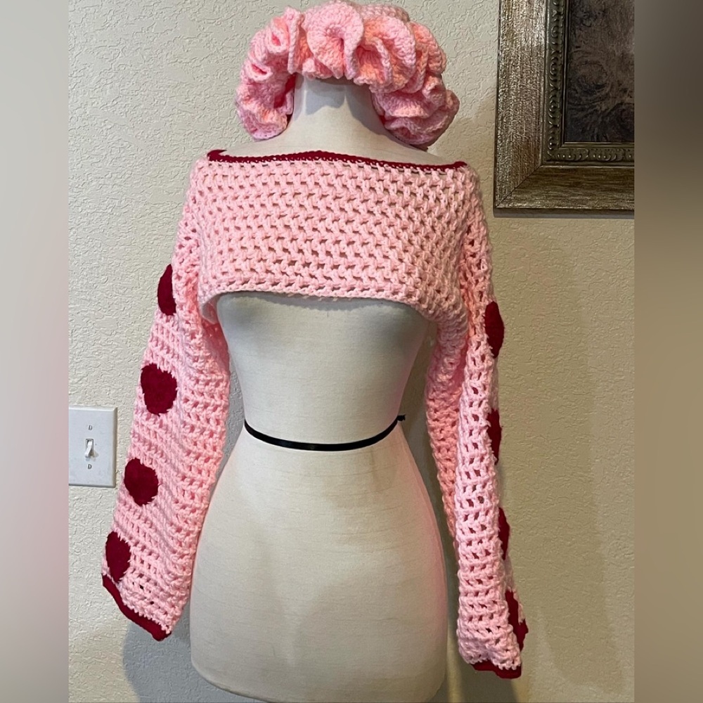 Crochet mesh sweater & hat